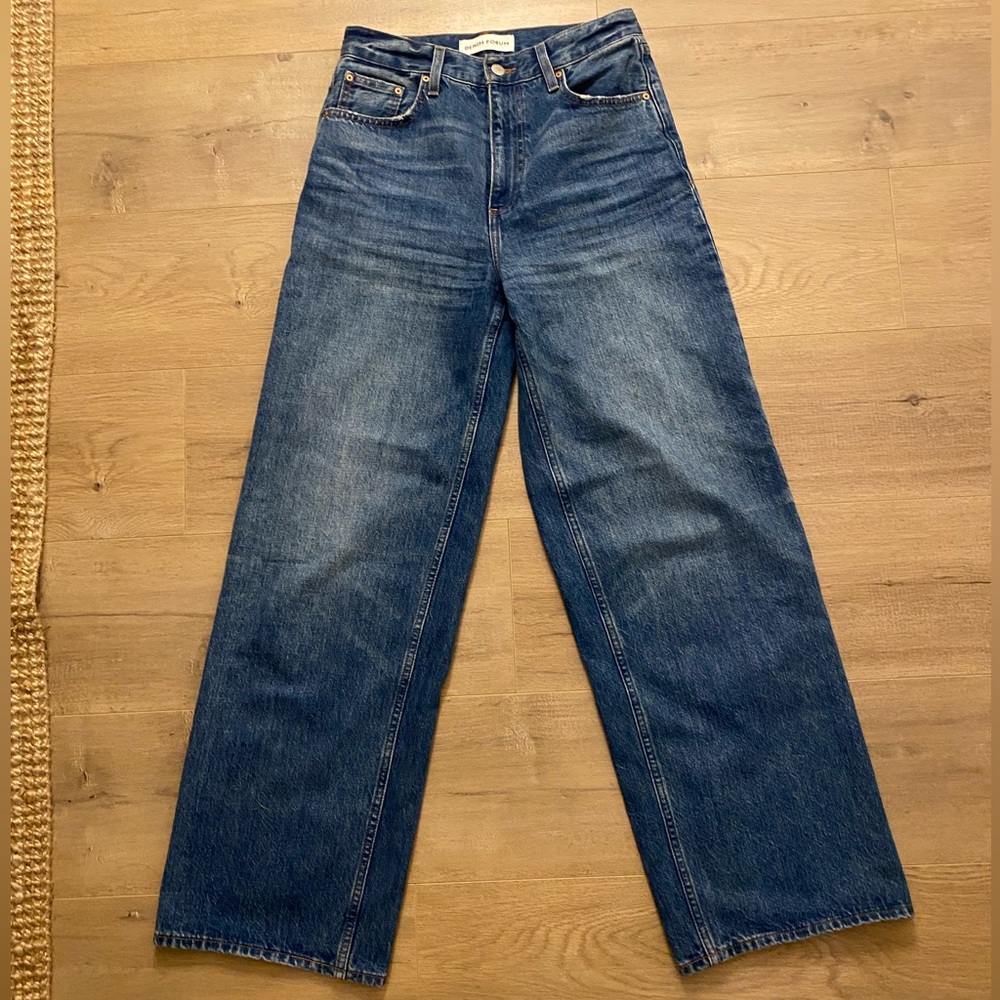Denim Forum Wide Leg Flare Jeans - Blue